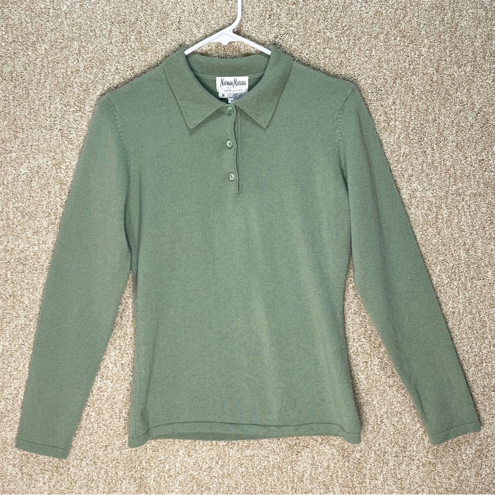 Vintage Neiman Marcus 100% cashmere polo‎ sweater quiet luxury 80s 90s imperfect - Picture 2 of 11